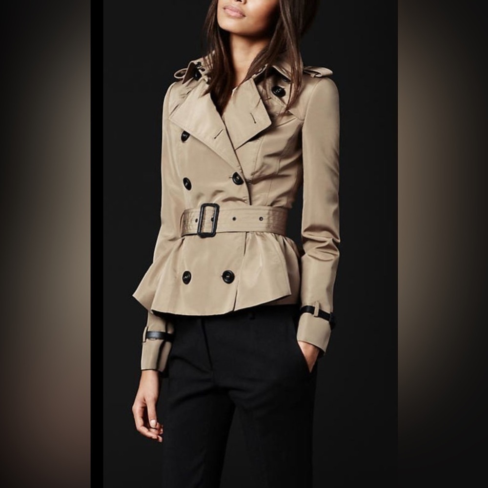Goodnight Macaroon Size S Tan Peplum Trench Coat NEW!
